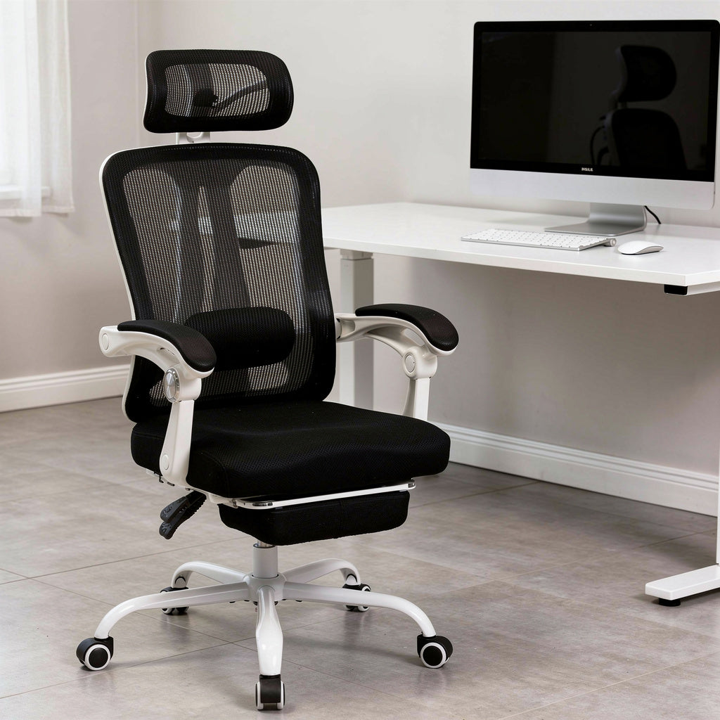 Pack Ergo — Bureau + fauteuil + repose-pieds + tapis anti-fatigue